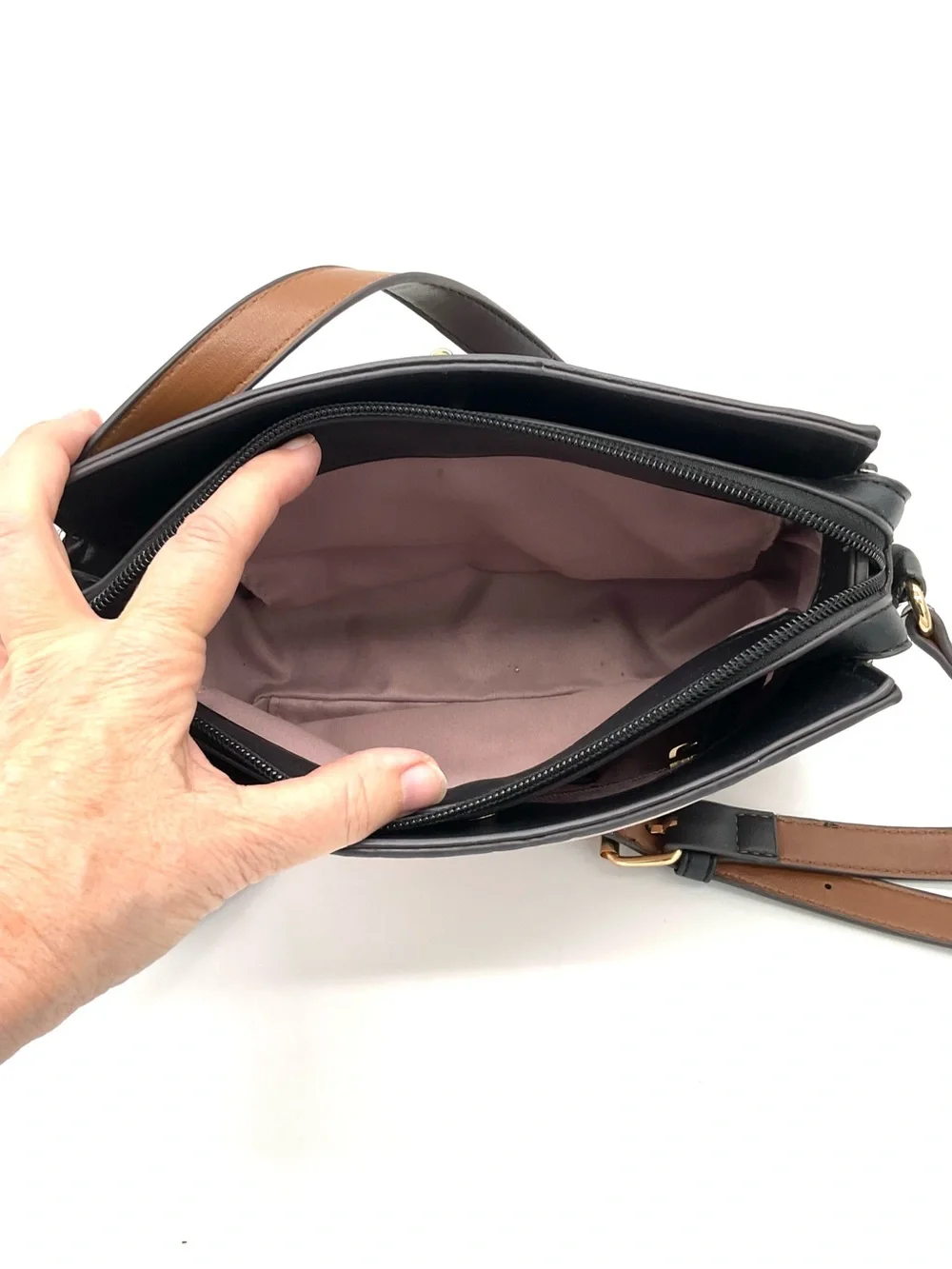 Adrienne Vittadini Pink, Black & Brown Embossed Crossbody Bag
